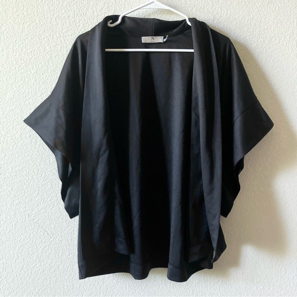 Natori Black Casual Lounge Minimalist Contemporary Open Front Kimono Cardigan S